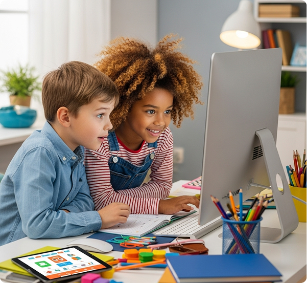 Children learning on a computer